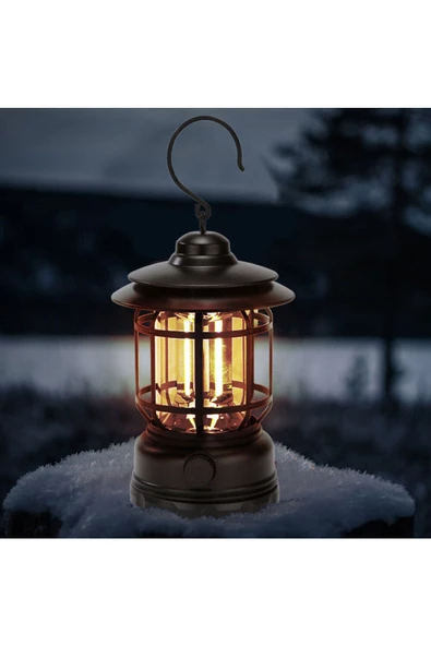 Dekoratif Nostaljik ışığı ayarlanabilir Şarjlı Ledli Kamp Lambası Işıldak Fener 18650 şarjlı pilli - 4