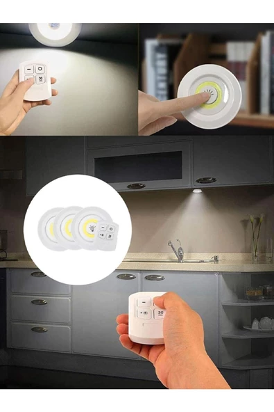 3 Watt Uzaktan Kumandalı Yapışkanlı Kablosuz Pilli Led 3'lü Spot Led Lamba - 5