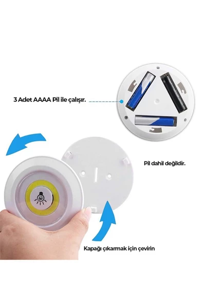 3 Watt Uzaktan Kumandalı Yapışkanlı Kablosuz Pilli Led 3'lü Spot Led Lamba - 3