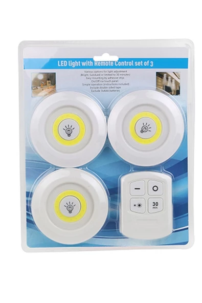 3Lü Uzaktan Kumandalı Yapışkanlı Kablosuz Led Spot Lambalar - 4