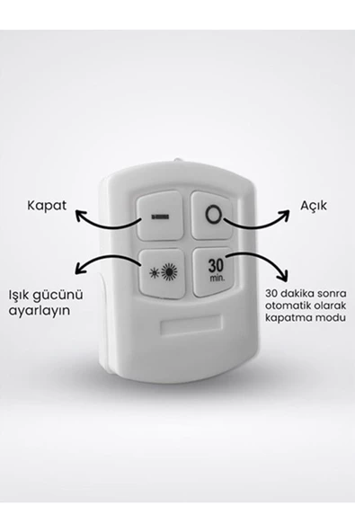 3 Watt Uzaktan Kumandalı Yapışkanlı Kablosuz Pilli Led 3'lü Spot Led Lamba - 2