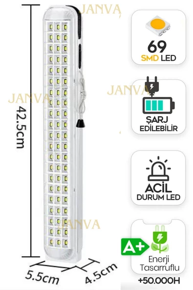 Apartman Acil Durum Lambası Işıldak Fener Isg Koridor Merdiven Işyeri Otomatik Yanan Ipli 69 Led