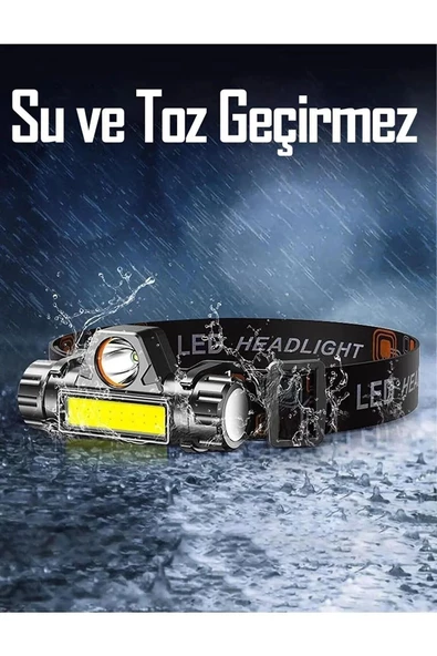1200 Lümen Cob Led Şarjlı Kafa Lambası Şarjlı Kafa Feneri 1200 Lümen Cob Led Işıldak - 6