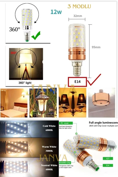 E14 Duylu 3 Fonksiyonlu Mısır Led Ampul E 14 MISIR Avize Ampulü Lamba Işık Tasarruflu Ekonomik