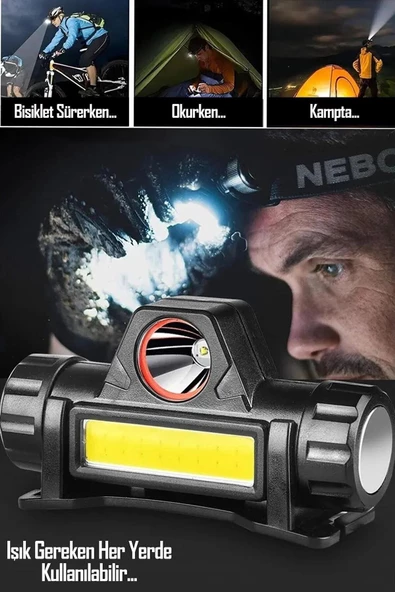 1200 Lümen Cob Led Şarjlı Kafa Lambası Şarjlı Kafa Feneri 1200 Lümen Cob Led Işıldak