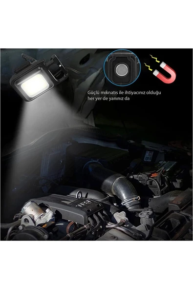 Metal Kasa Mini Led, Anahtarlı El Feneri, Flash, Mıknatıslı , Su Geçirmez, Şişe Açacaklı , Şarjlı - 4