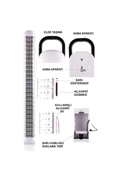 Apartman Acil Durum Lambası Işıldak Fener Isg Koridor Merdiven Işyeri Otomatik Yanan Ipli 69 Led - Resim 2