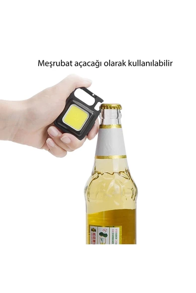 Metal Kasa Mini Led, Anahtarlı El Feneri, Flash, Mıknatıslı , Su Geçirmez, Şişe Açacaklı , Şarjlı - 2