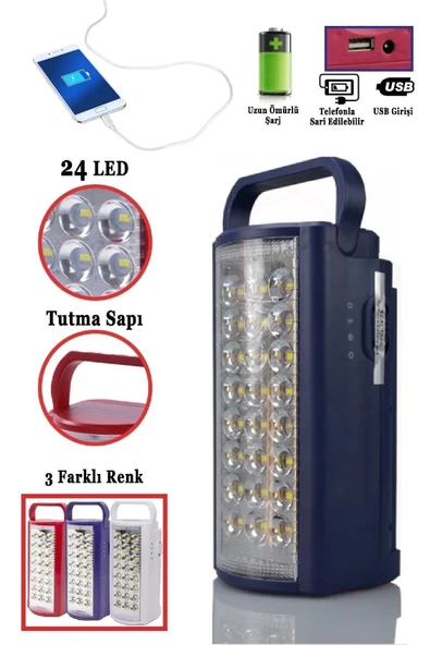 24 Led Ultra Güçlü Şarjlı Işıldak Powerbank El Feneri Kamp Masa Kafa Avcı Piknik Çadır Lambası - 3