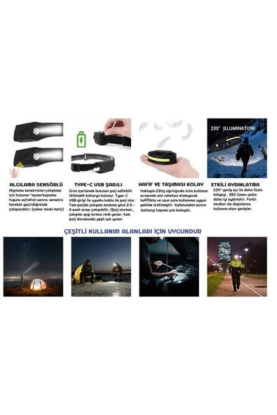 lx200 led headlamp Kafa Tepe Lambası Sensörlü - 5