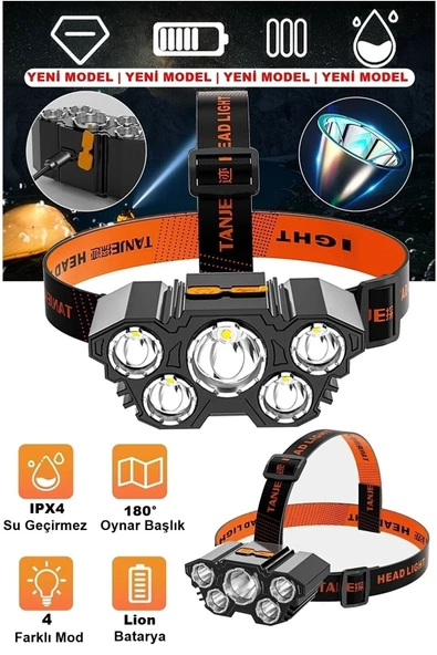 Lt 21 150w Ultra Güçlü Led Şarjlı 5 Led 5x Cree Led Kafa Feneri Avcı Feneri Balıkçı Kamp Feneri