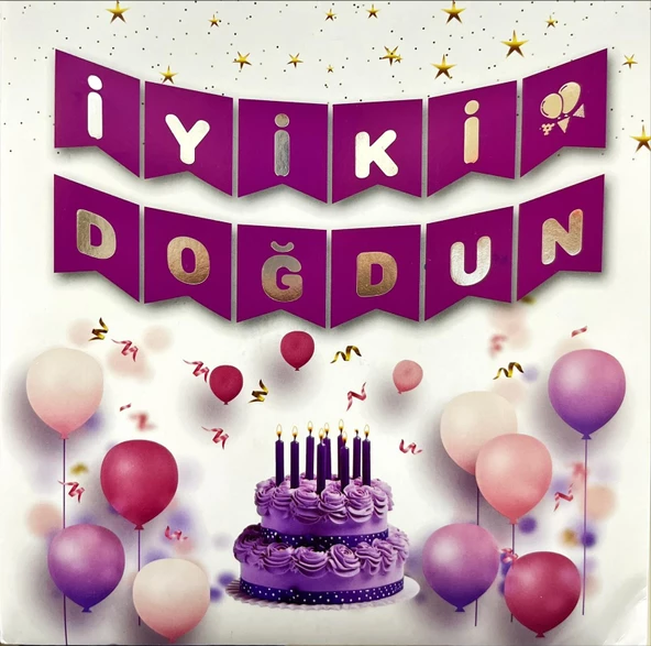 İyi Ki Doğdun Gümüş Yaldızlı Mor Banner