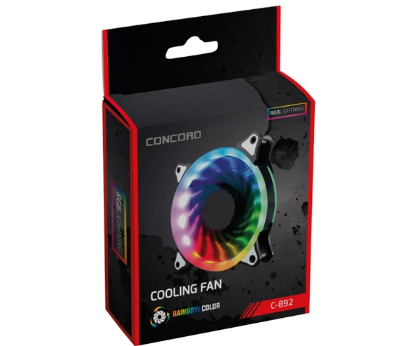 Concord C892 RGB Gökkuşağı Renkli 12cm Soğutucu PC Kasa Fanı - 5
