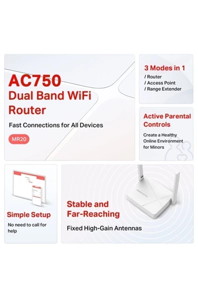 Mercusys Tp-link MR20 Ac750 Wireless Dual Band Router Menzil Genişletici Acces Point - 3