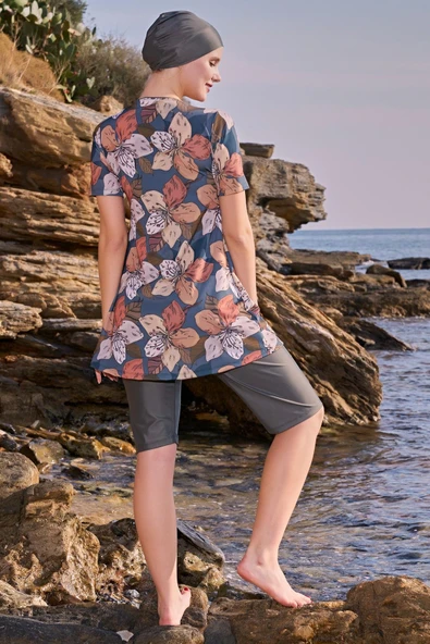 Ruko Maio 23134-4 Kadın Büyük Beden Yarım Kol Lycra Kumaş Yarı Tesettür Mayo - 2