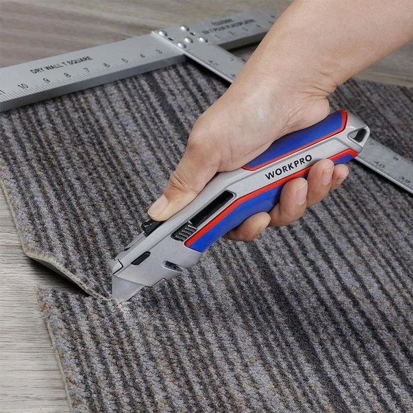 WORKPRO WP213015 Ağır Hizmet Alüminyum Gövde Otomatik Geri Çekilebilir Rötuş Maket Bıçağı + 5 Adet Yedek Bıçak - 9