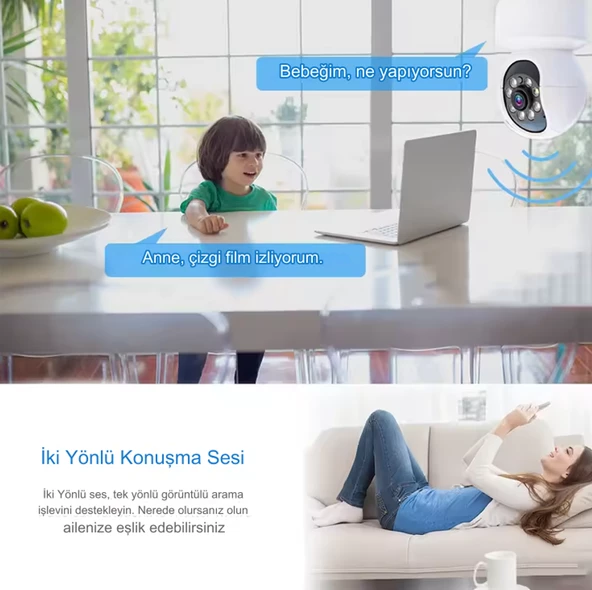 Güvenlik Kamerası, Panoramik HD Monitör Kamera, Tam Renkli Gece Görüşü, Ofis İçin 2 Yönlü Ses - 6