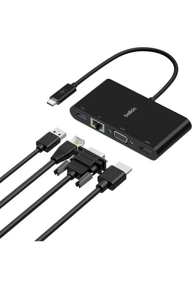 Belkin   Usb-c Multimedia Adapter; 4k Hdmı, Ethernet, Usb-a, Vga