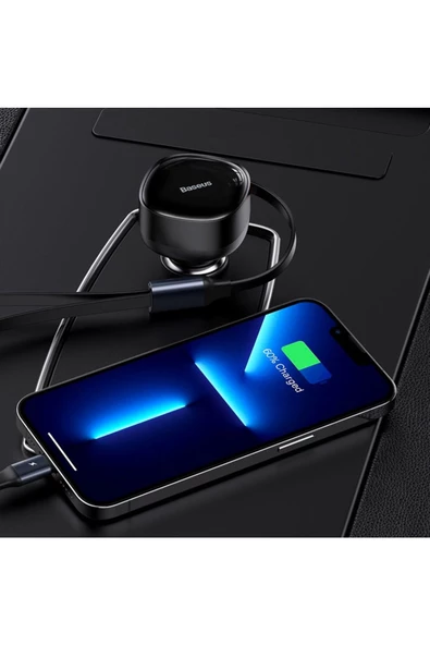 Baseus 2in1 Makaralı 30w Hızlı Şarj Type-c + Lightning Iphone Araç Şarj Cihazı Siyah - 7