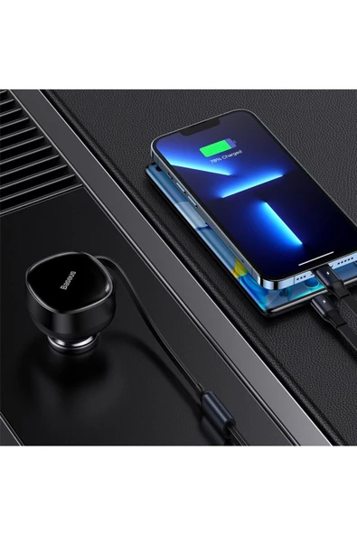Baseus 2in1 Makaralı 30w Hızlı Şarj Type-c + Lightning Iphone Araç Şarj Cihazı Siyah - 6
