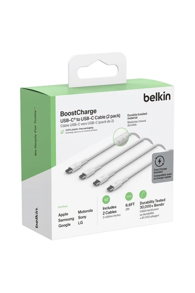 Belkin   Type-C to Type-C Örgülü Kablo 1 Metre (İkili Paket) - Beyaz - 4
