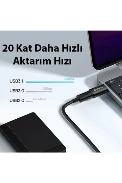 Baseus Usb 3.1 To Type-c Dönüştürücü Adaptör Mini Otg Ingenuity Series Siyah Uyumlu - 4