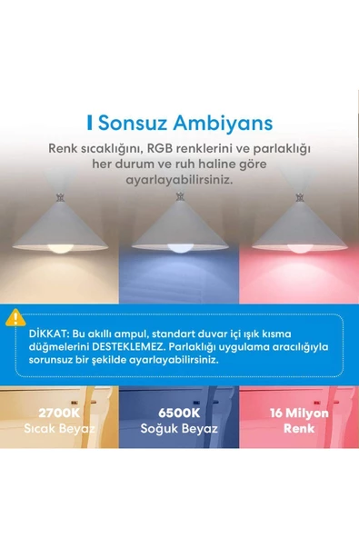 MEROSS   Wi-fi Uzaktan Kontrollü Akıllı Enerji Tasarruflu 810 Lümen Rgb Led Ampul - 4