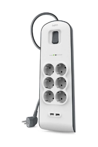 Belkin   6'lı Akım Korumalı 2 X 2.4a Usb Girişli Priz 2 Metre