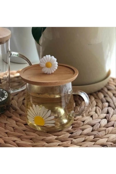 Bambu Kapaklı Cam Kupa Papatya Figürlü - 2