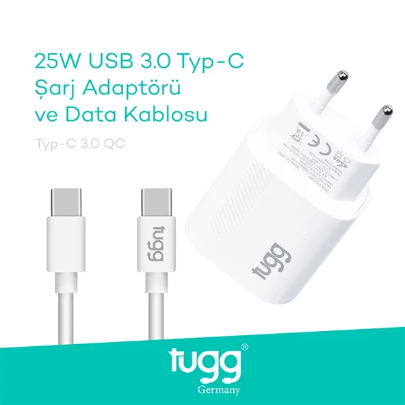 Tugg Germany Orjinal Hızlı Şarj Cihaz Seti 25W Type-C - Type-C 104304