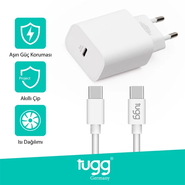 Tugg Germany Orjinal Hızlı Şarj Cihaz Seti 25W Type-C - Type-C 104304 - 2