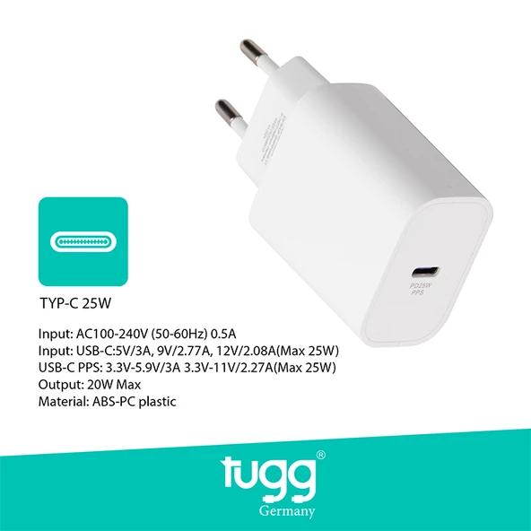 Tugg Germany Orjinal Hızlı Şarj Cihaz Seti 25W Type-C - Type-C 104304 - 3