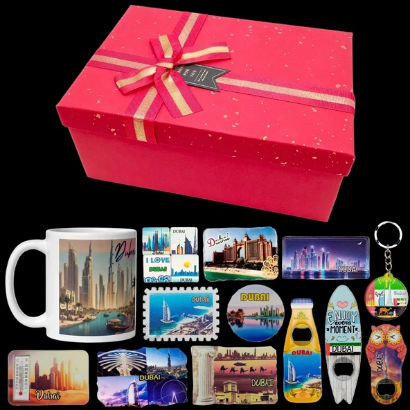 Dubai Hediye Kutusu 10 Parça Kupa Magnet Anahtarlık Kutu - Resim 2