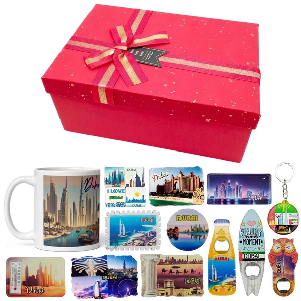 Dubai Hediye Kutusu 10 Parça Kupa Magnet Anahtarlık Kutu ürün görseli
