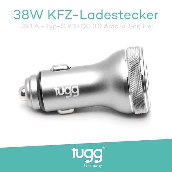 Tugg Germany Orjinal Hızlı Araç Şarj Başlık 38W USB-Type-C Girişli 104500 KFZ - 3