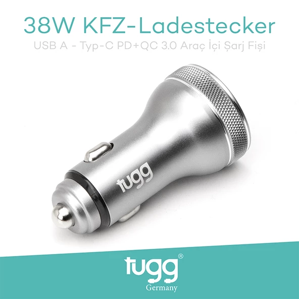 Tugg Germany Orjinal Hızlı Araç Şarj Başlık 38W USB-Type-C Girişli 104500 KFZ