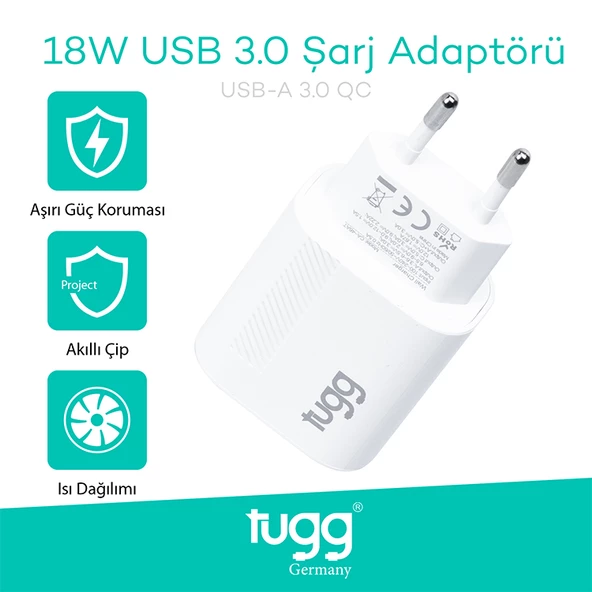 Tugg Germany Orjinal Hızlı Şarj Başlık USB Girişli 18W 104402 - 2