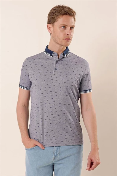 Lacivert Kısa Kollu Baskılı MerserizePamuklu Casual Slim Fit Dar Kesim T-Shirt 1011230151
