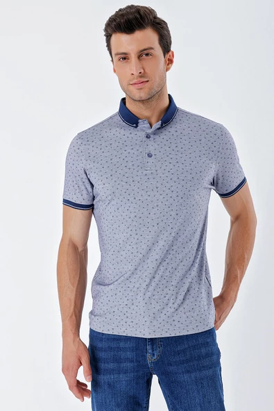 Lacivert Kısa Kollu Baskılı MerserizePamuklu Casual Slim Fit Dar Kesim T-Shirt 1011230174