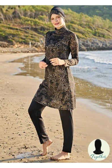 Ruko Maio 23130-1 Kadın Büyük Beden Çift Boneli Balıkçı Yaka Lycra Kumaş Tam Tesettür Mayo ürün görseli