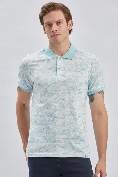 Koyu Mavi Baskılı Pike Polo Yaka Garnili %100 Pamuk Casual Slim Fit Dar Kesim Tişört 1011240157 ürün görseli