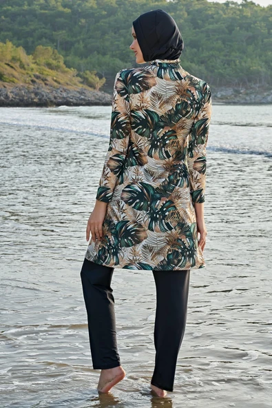 Ruko Maio 23130-3 Kadın Büyük Beden Çift Boneli Balıkçı Yaka Lycra Kumaş Tam Tesettür Mayo - 3