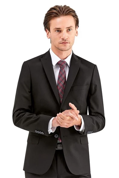 Siyah Gabardin Kırlangıç Yaka Astarlı 6 Drop Slim Fit Dar Kesim Basic Takım Elbise 1001230011