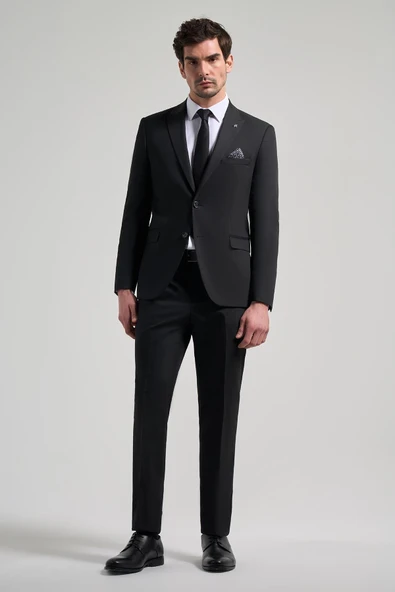 Siyah Gabardin Kırlangıç Yaka Astarlı 6 Drop Slim Fit Dar Kesim Takım Elbise 1001229011