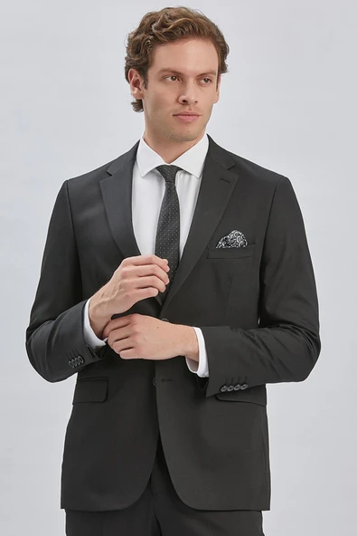 Siyah Gabardin Mono Yaka Astarlı 6 Drop Comfort Fit Rahat Kesim Takım Elbise 1001229010 - 4