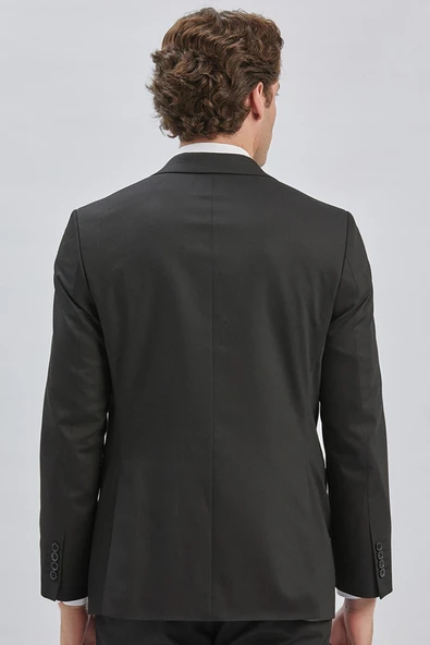 Siyah Gabardin Mono Yaka Astarlı 6 Drop Comfort Fit Rahat Kesim Takım Elbise 1001229010 - 5