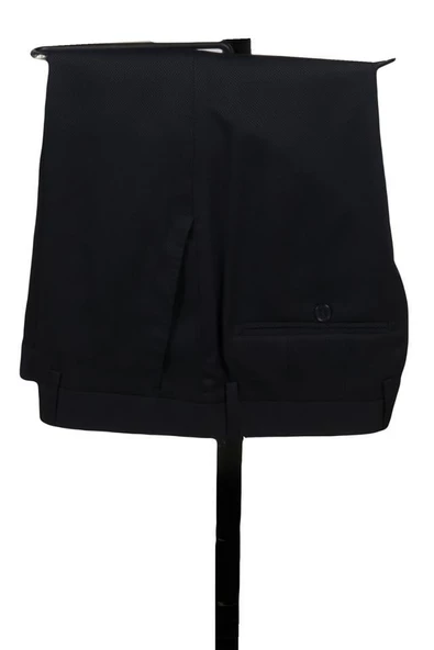 Koyu Lacivert Armürlü Mono Yaka Astarlı Yelekli 6 Drop Slim Fit Smokin Damatlık 1001220202 - Resim 4