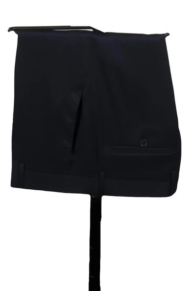 Koyu Lacivert Armürlü Mono Yaka Astarlı Yelekli 6 Drop Slim Fit Smokin Damatlık 1001220201 - Resim 4