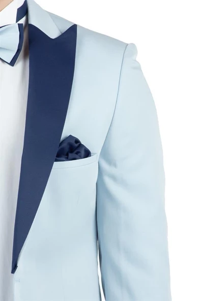 Koyu Mavi Saten Kırlangıç Yaka Astarlı 6 Drop Slim Fit Dar Kesim Smokin Damatlık 1001190163 - 4