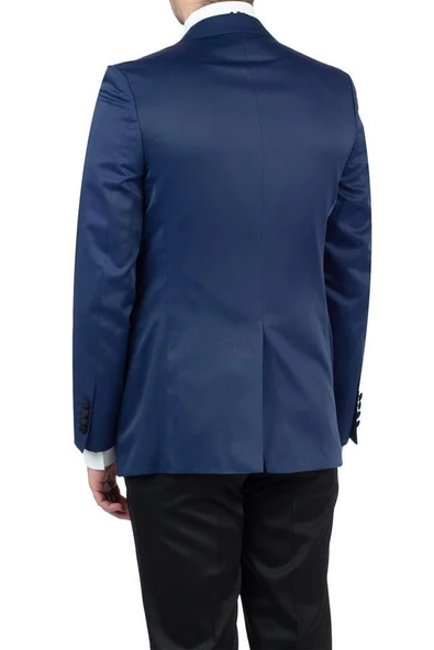 Lacivert Saten Mono Yaka Astarlı Yelekli 6 Drop Slim Fit Dar Kesim Smokin Damatlık 1001190152 - Resim 3